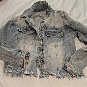 Light Blue Distressed Jean Jacket Cropped